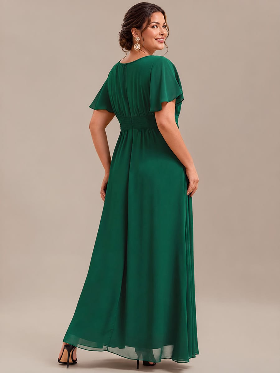 Plus Size Simple Chiffon Pleated A-Line Round Neckline Bridesmaid Dress #color_Dark Green