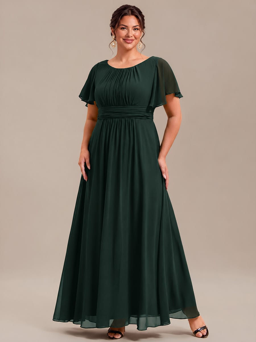 Plus Size Simple Chiffon Pleated A-Line Round Neckline Bridesmaid Dress #color_Dark Forest Green