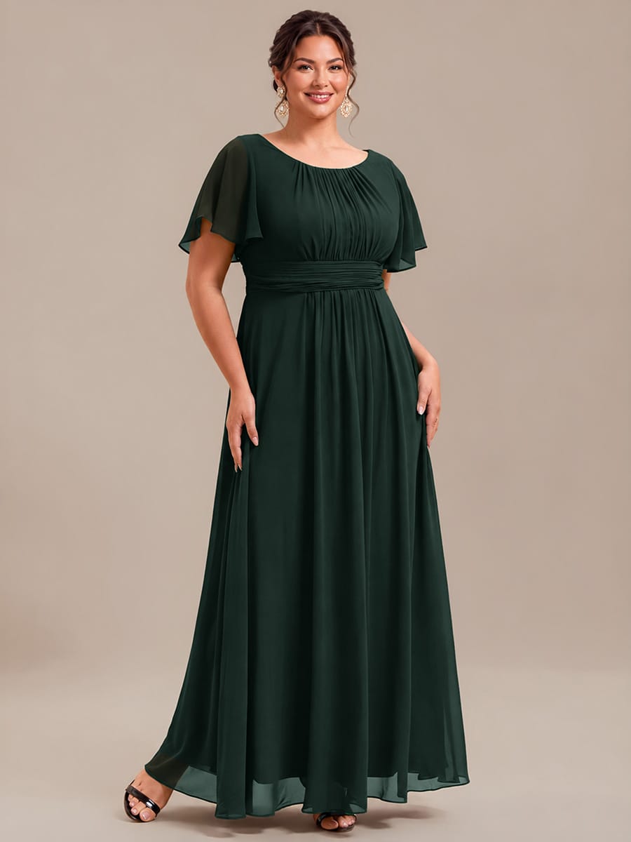 Simple Chiffon Pleated A-Line Round Neckline Bridesmaid Dress #color_Dark Forest Green