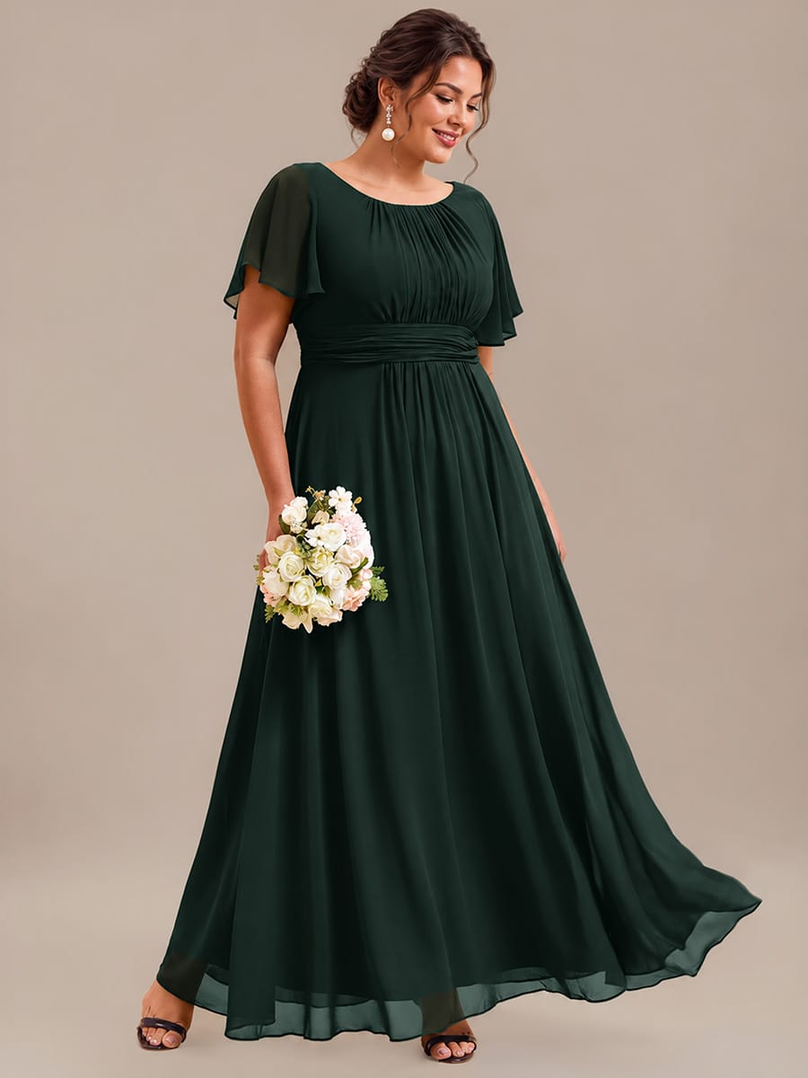 Simple Chiffon Pleated A-Line Round Neckline Bridesmaid Dress #color_Dark Forest Green
