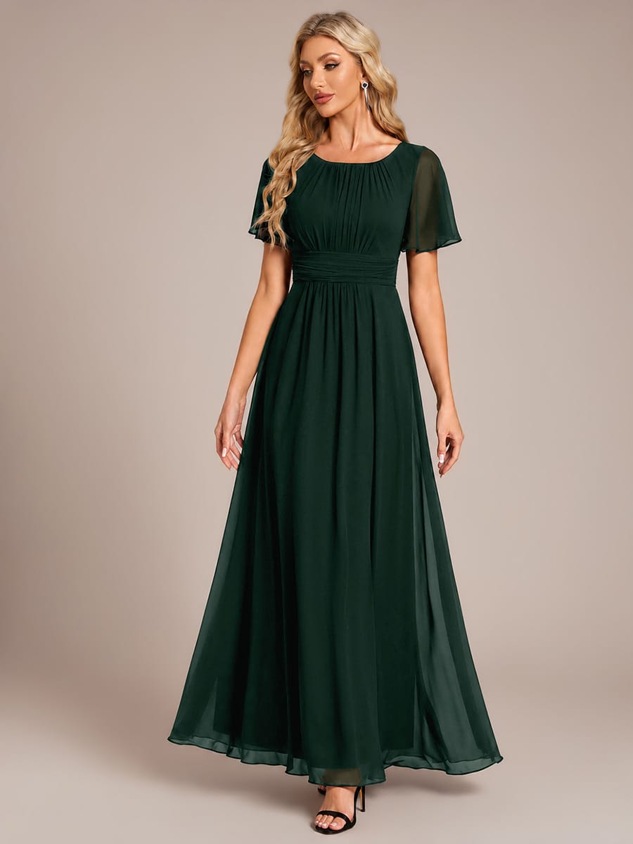 Simple Chiffon Pleated A-Line Round Neckline Bridesmaid Dress #color_Dark Forest Green