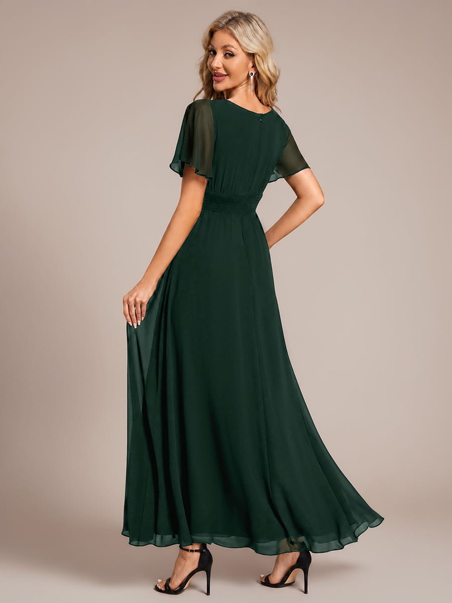 Simple Chiffon Pleated A-Line Round Neckline Bridesmaid Dress #color_Dark Forest Green