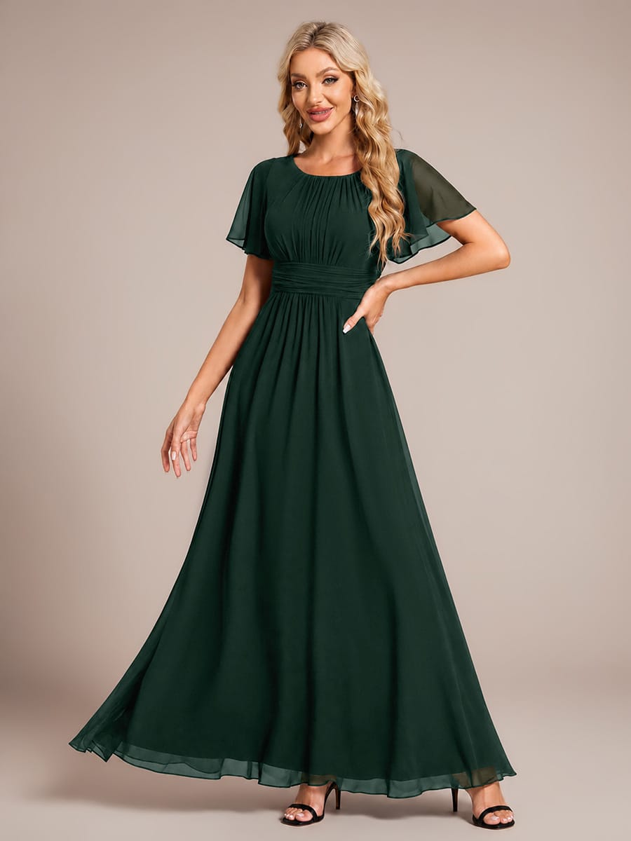 Simple Chiffon Pleated A-Line Round Neckline Bridesmaid Dress #color_Dark Forest Green