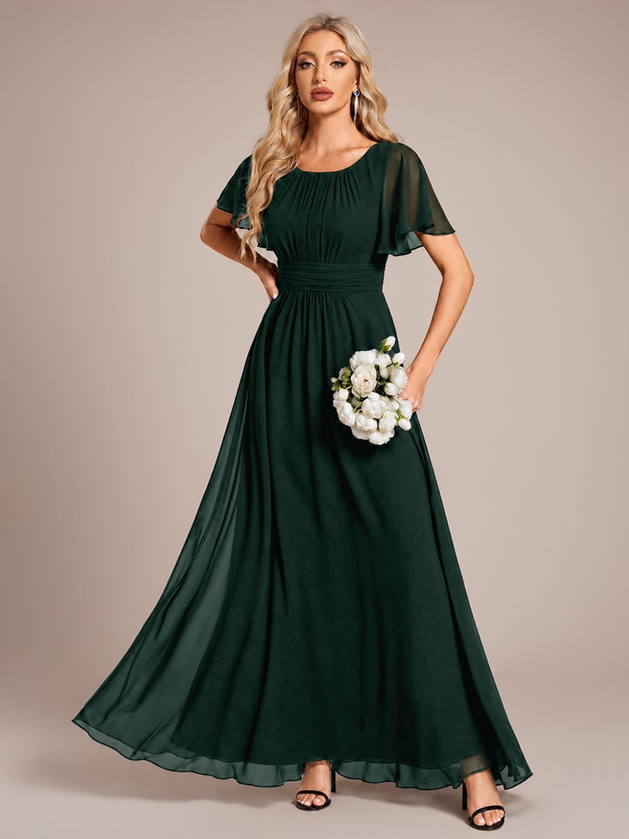 Simple Chiffon Pleated A-Line Round Neckline Bridesmaid Dress #color_Dark Forest Green