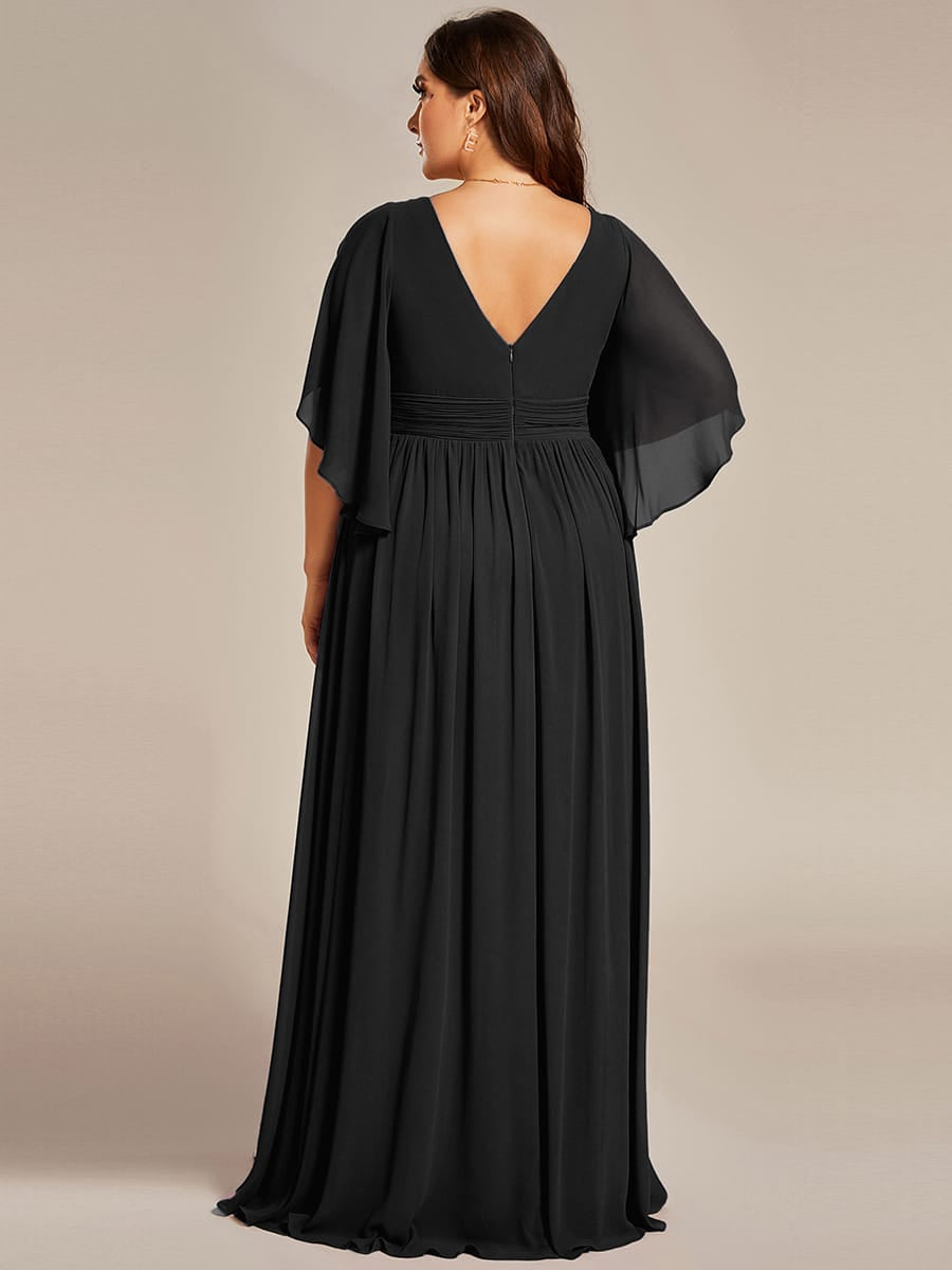 Chiffon A-Line Half Sleeves High Slit Bridesmaid Dress #color_Black