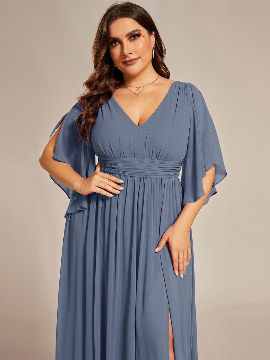Plus Size V-Neck A-Line Chiffon Bridesmaid Dress #color_Dusty Blue