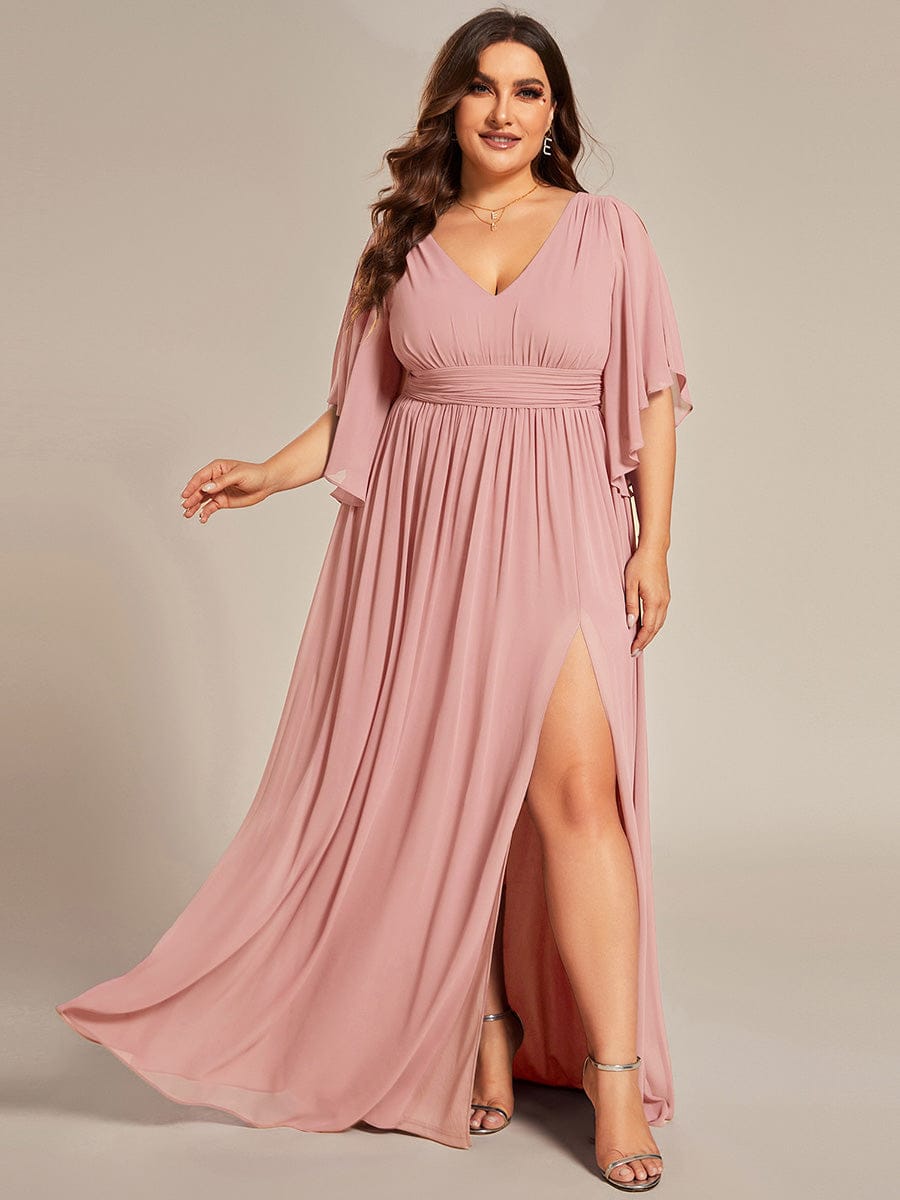 Plus Size V-Neck A-Line Chiffon Bridesmaid Dress #color_Dusty Rose