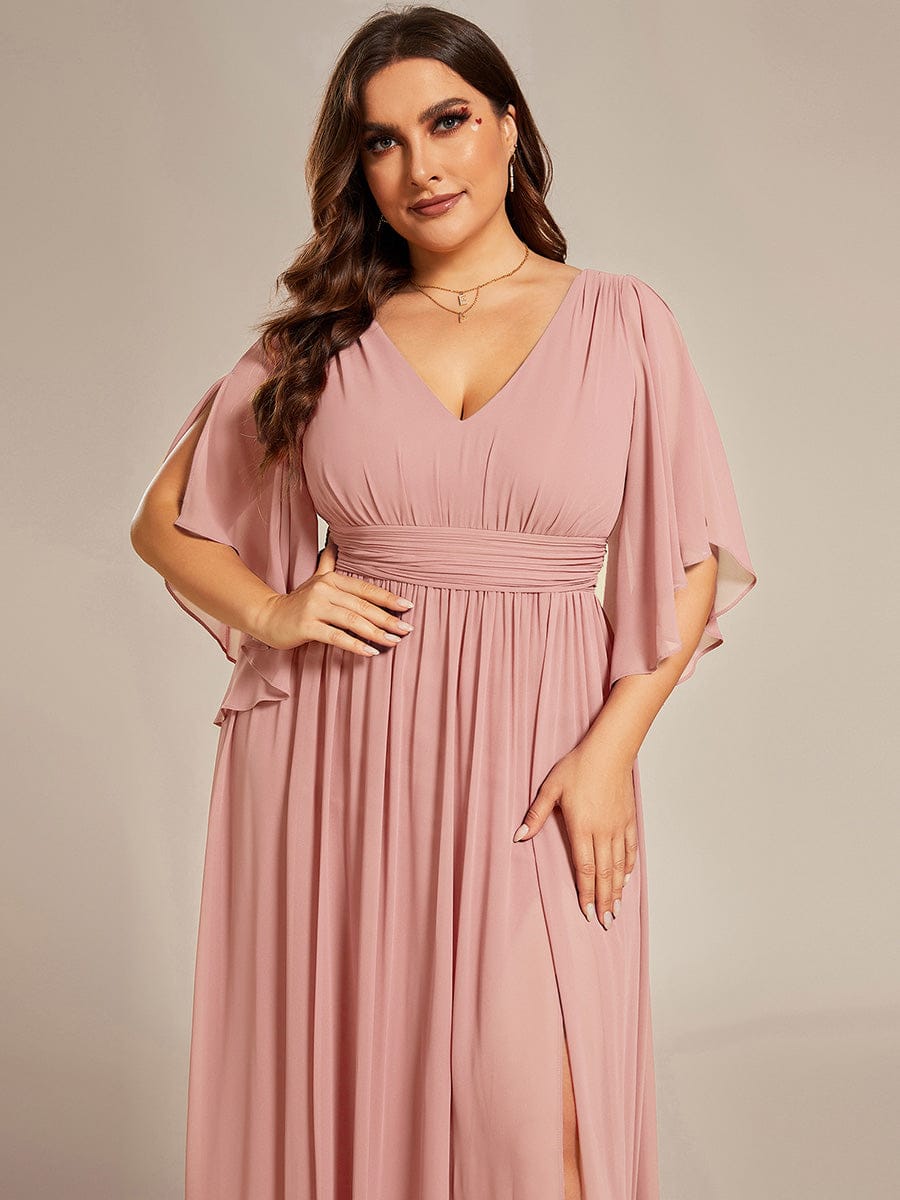 Chiffon A-Line Half Sleeves High Slit Bridesmaid Dress #color_Dusty Rose