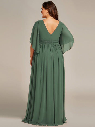 Plus Size V-Neck A-Line Chiffon Bridesmaid Dress #color_Eucalyptus Green