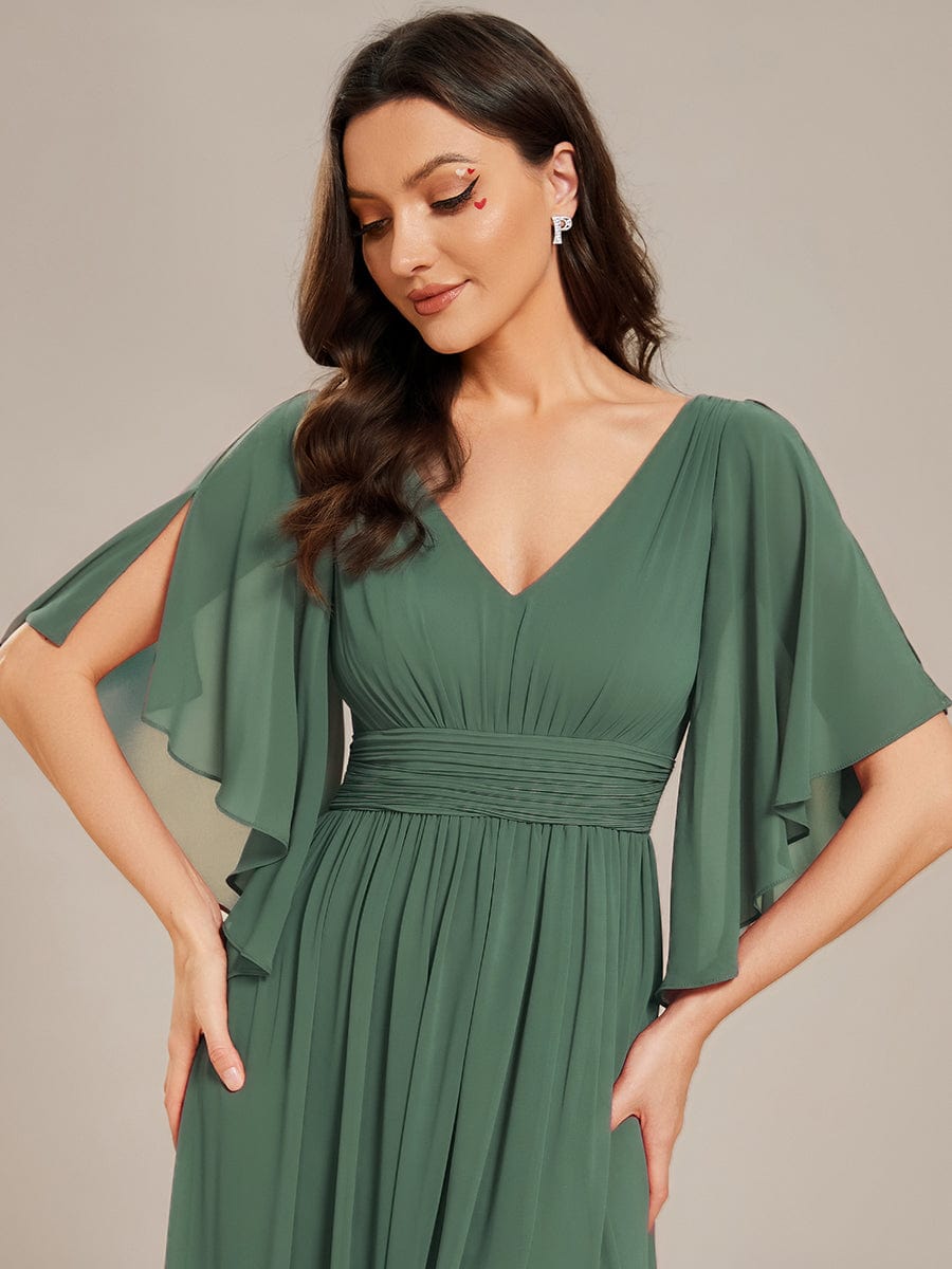 Chiffon A-Line Half Sleeves High Slit Bridesmaid Dress #color_Eucalyptus Green