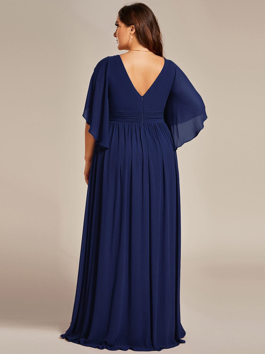 Chiffon A-Line Half Sleeves High Slit Bridesmaid Dress #color_Navy Blue
