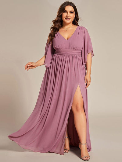 Plus Size V-Neck A-Line Chiffon Bridesmaid Dress #color_Purple Orchid
