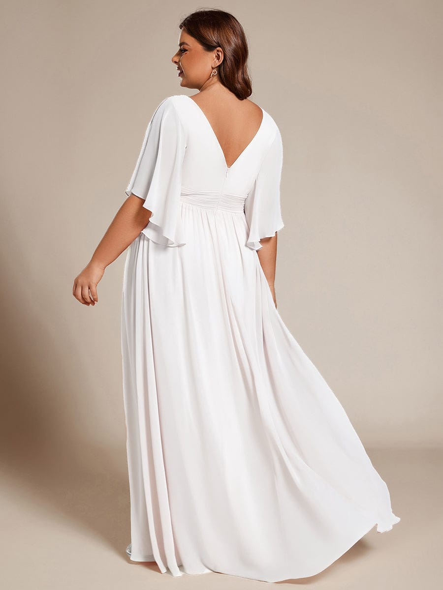 Plus Size V-Neck A-Line Chiffon Bridesmaid Dress #color_White