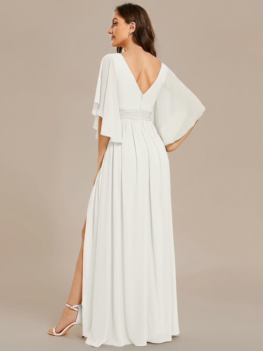 Chiffon A-Line Half Sleeves High Slit Bridesmaid Dress #color_White