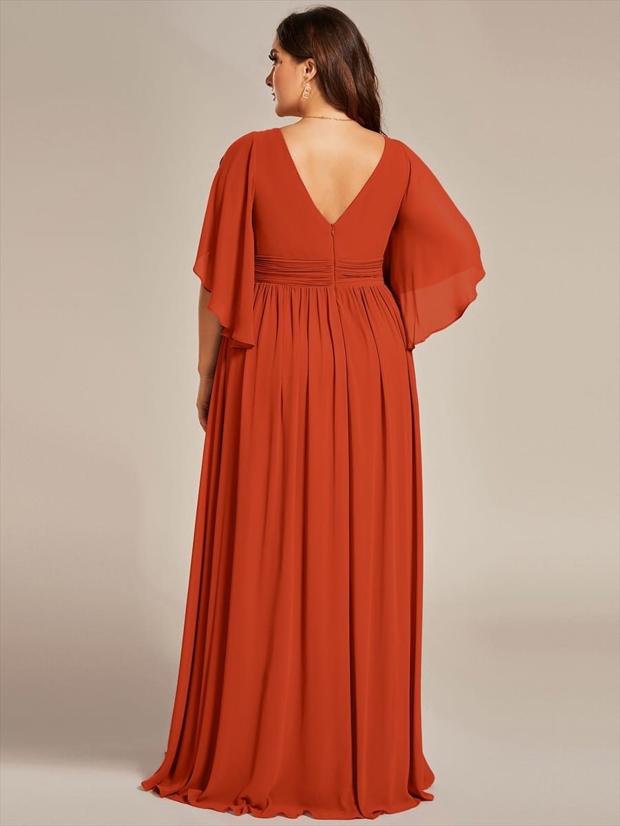 Plus Size V-Neck A-Line Chiffon Bridesmaid Dress #color_Burnt Orange