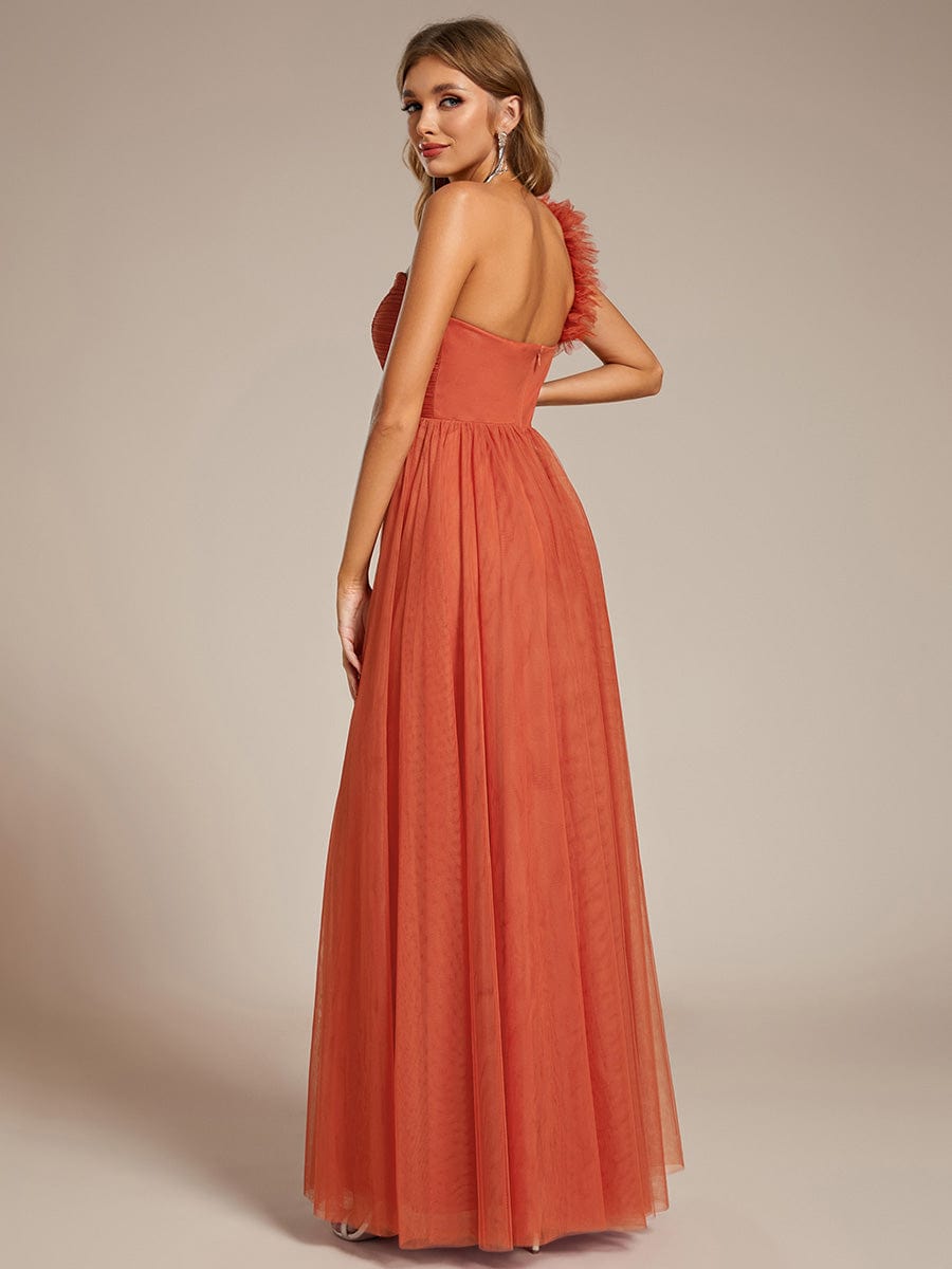 Elegant One Shoulder Maxi Tulle High Slit Bridesmaid Dress