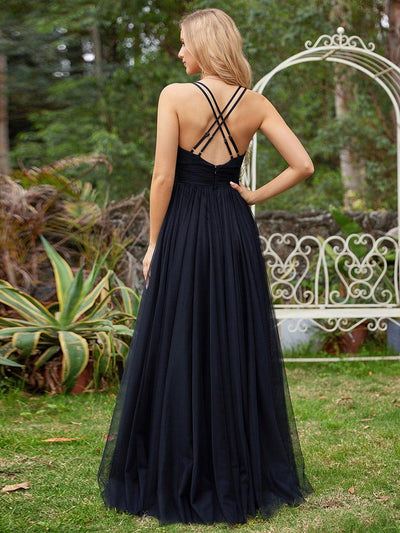 Elegant Sleeveless V-Neck A-Line Bridesmaid Dresss #color_Black