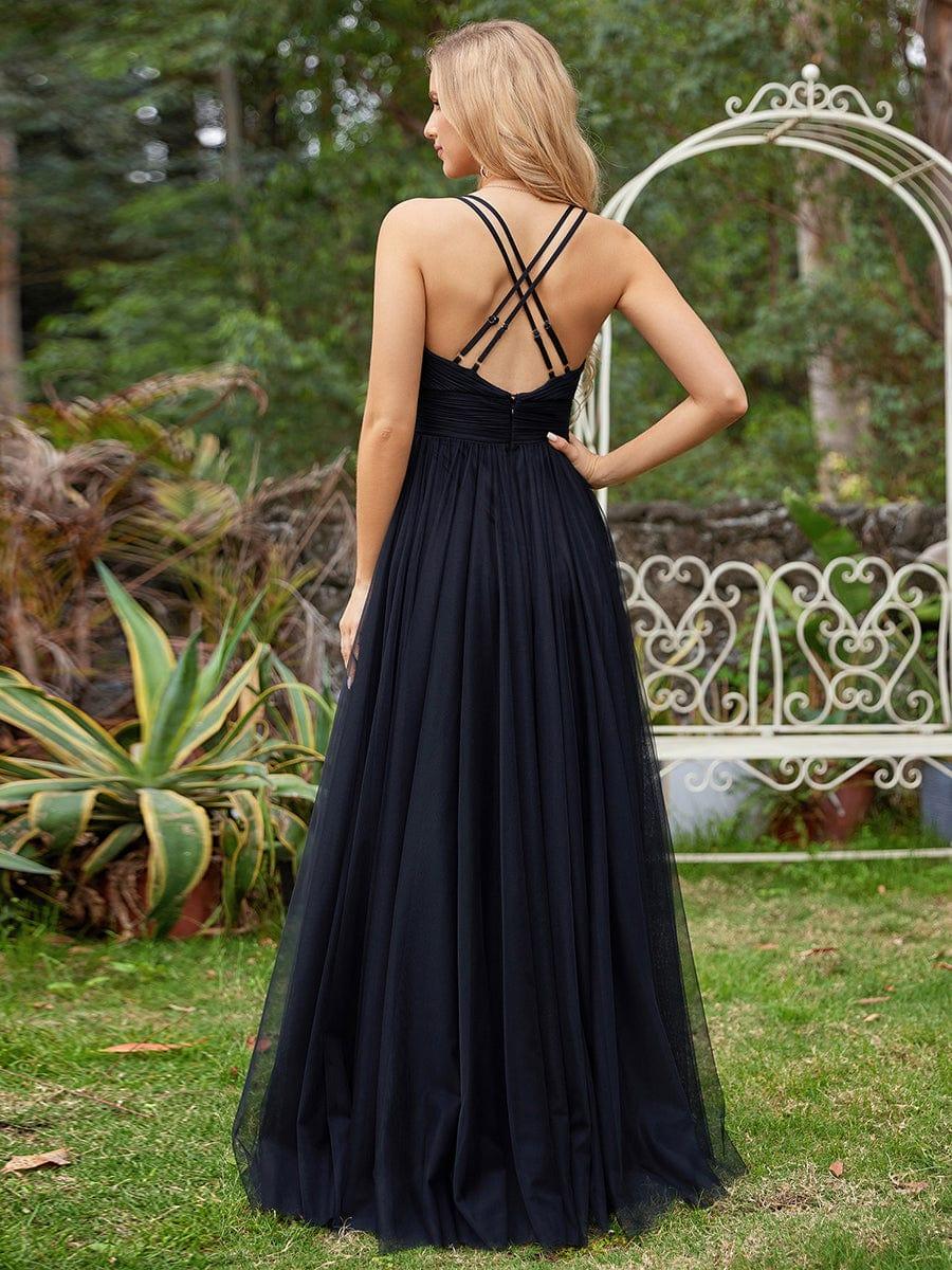 Elegant Sleeveless V-Neck A-Line Bridesmaid Dresss #color_Black