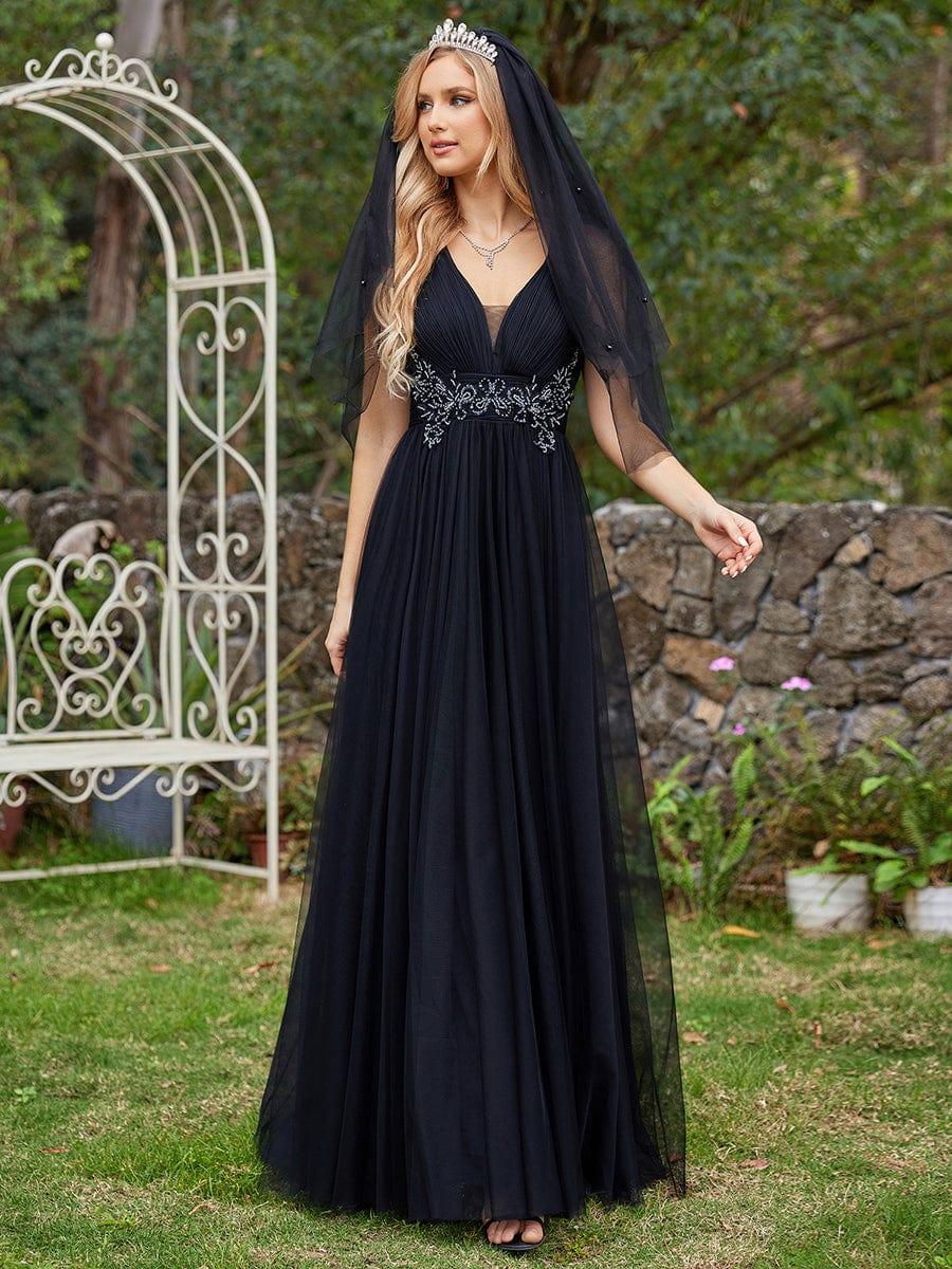 Elegant Sleeveless V-Neck A-Line Bridesmaid Dresss #color_Black
