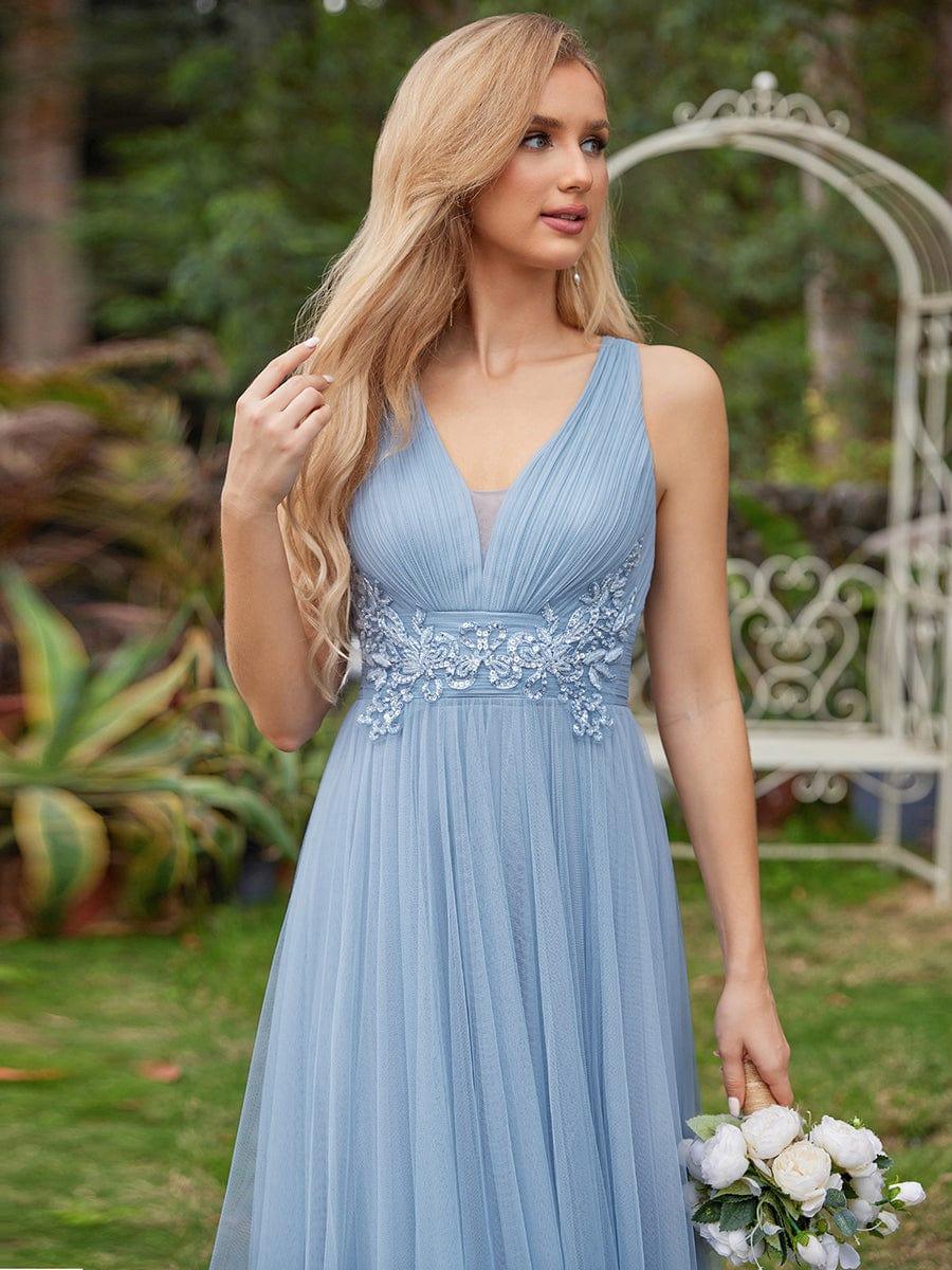 Elegant Sleeveless V-Neck A-Line Bridesmaid Dresss #color_Light Blue