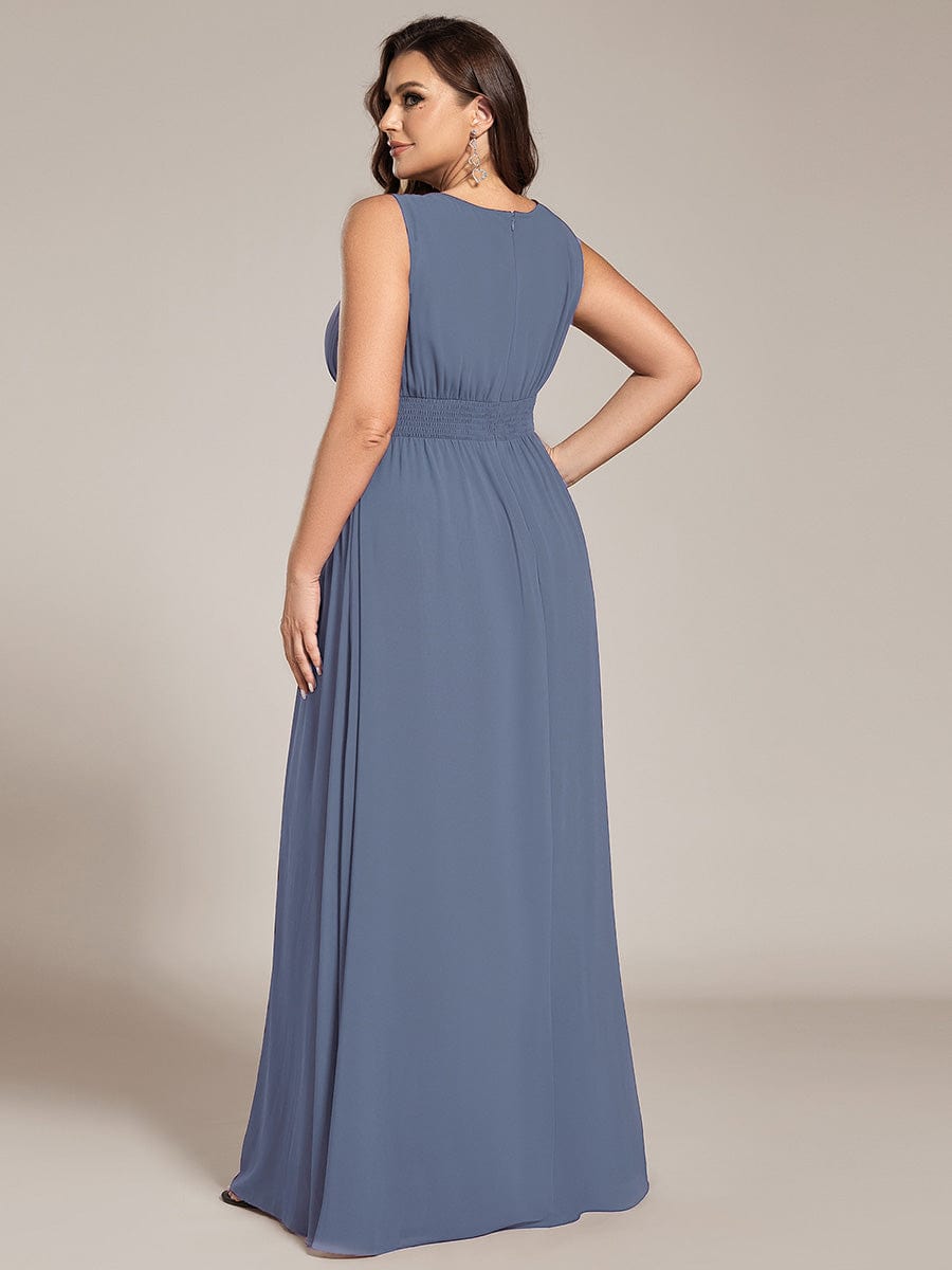 A-Line Chiffon Bridesmaid Dress with Sleeveless Round Neckline and Pleats #color_Dusty Blue