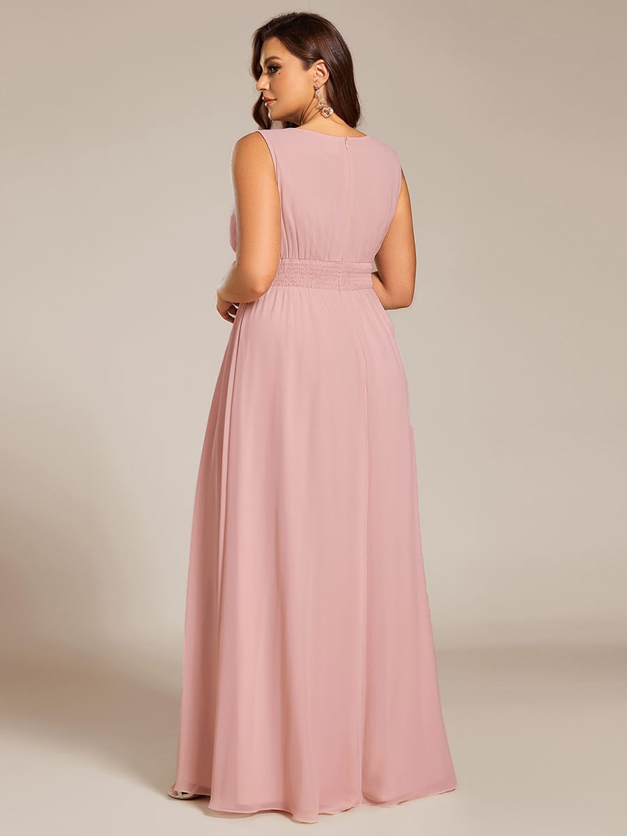 A-Line Chiffon Bridesmaid Dress with Sleeveless Round Neckline and Pleats #color_Dusty Rose