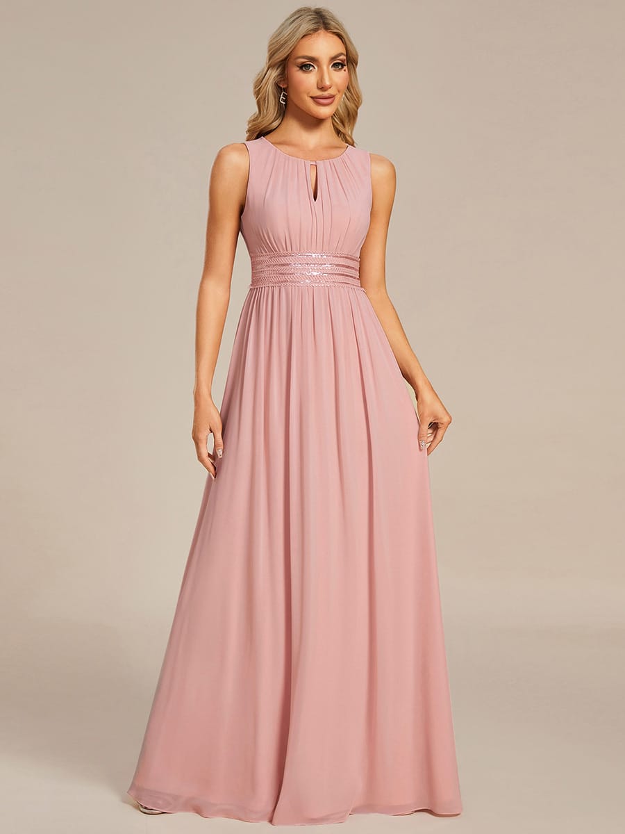 A-Line Chiffon Bridesmaid Dress with Sleeveless Round Neckline and Pleats #color_Dusty Rose