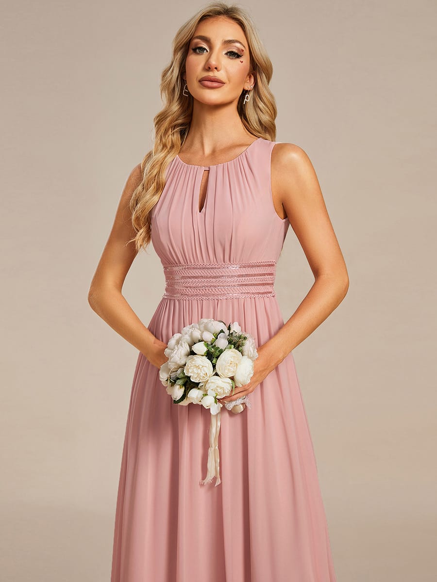 A-Line Chiffon Bridesmaid Dress with Sleeveless Round Neckline and Pleats #color_Dusty Rose