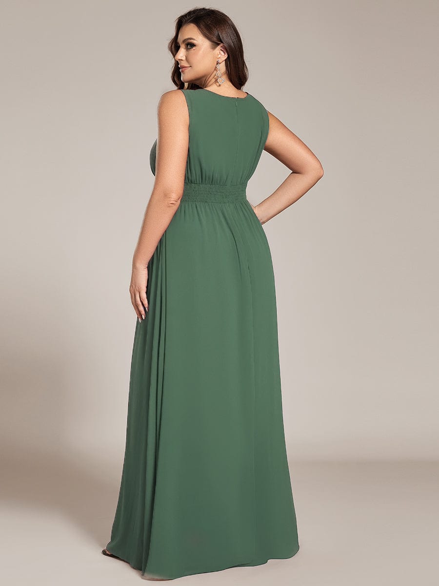 A-Line Chiffon Bridesmaid Dress with Sleeveless Round Neckline and Pleats #color_Eucalyptus Green