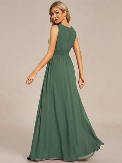 A-Line Chiffon Bridesmaid Dress with Sleeveless Round Neckline and Pleats #color_Eucalyptus Green