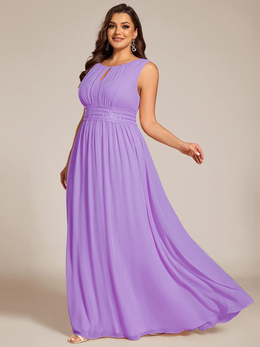 A-Line Chiffon Bridesmaid Dress with Sleeveless Round Neckline and Pleats #color_Lavender