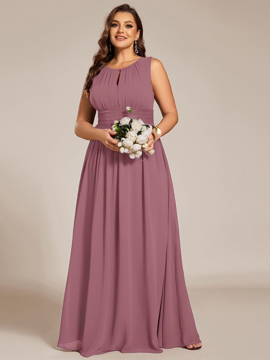 A-Line Chiffon Bridesmaid Dress with Sleeveless Round Neckline and Pleats #color_Purple Orchid