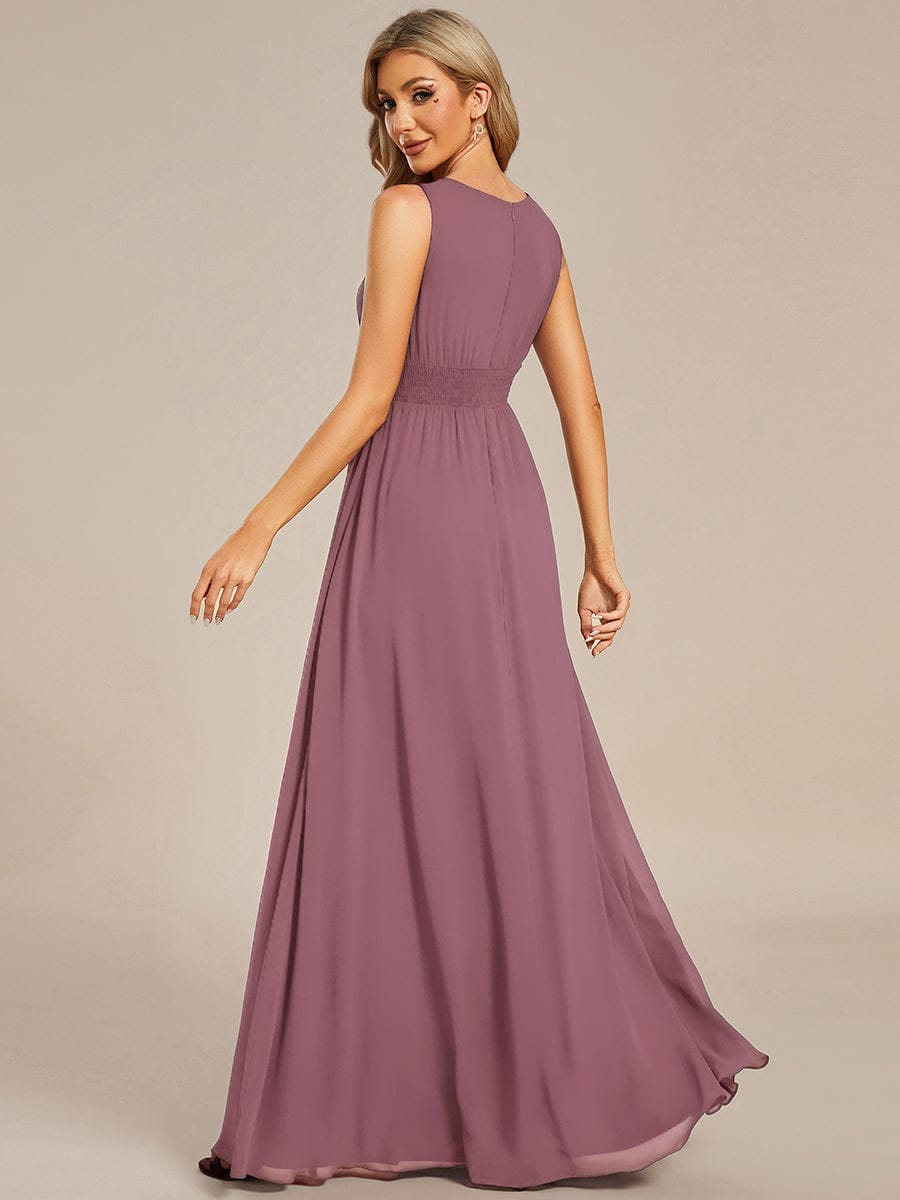 A-Line Chiffon Bridesmaid Dress with Sleeveless Round Neckline and Pleats #color_Purple Orchid