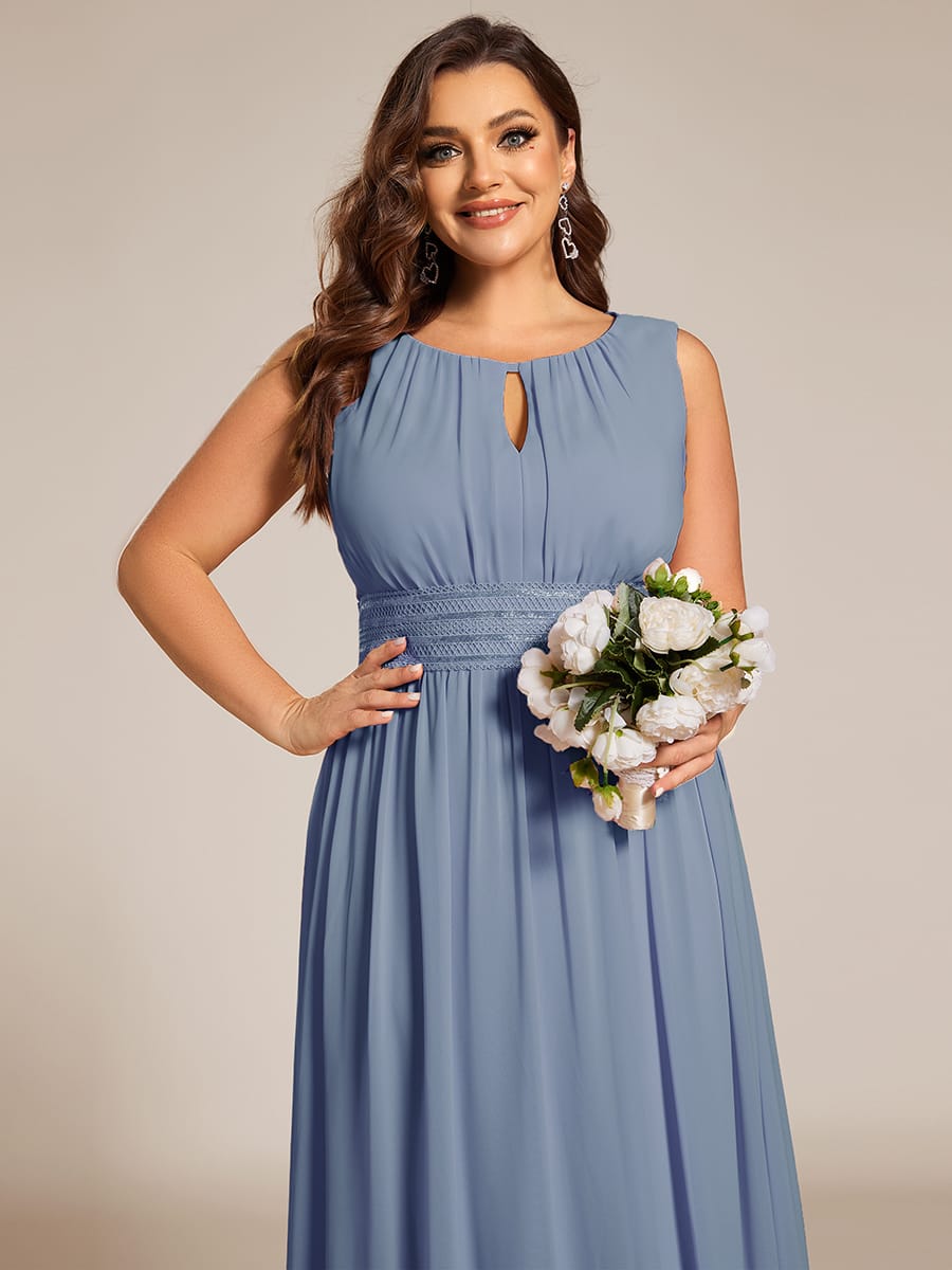 A-Line Chiffon Bridesmaid Dress with Sleeveless Round Neckline and Pleats #color_Slate Blue