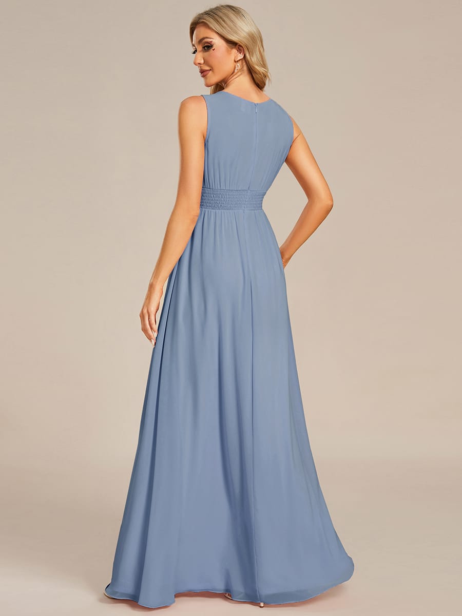 A-Line Chiffon Bridesmaid Dress with Sleeveless Round Neckline and Pleats #color_Slate Blue