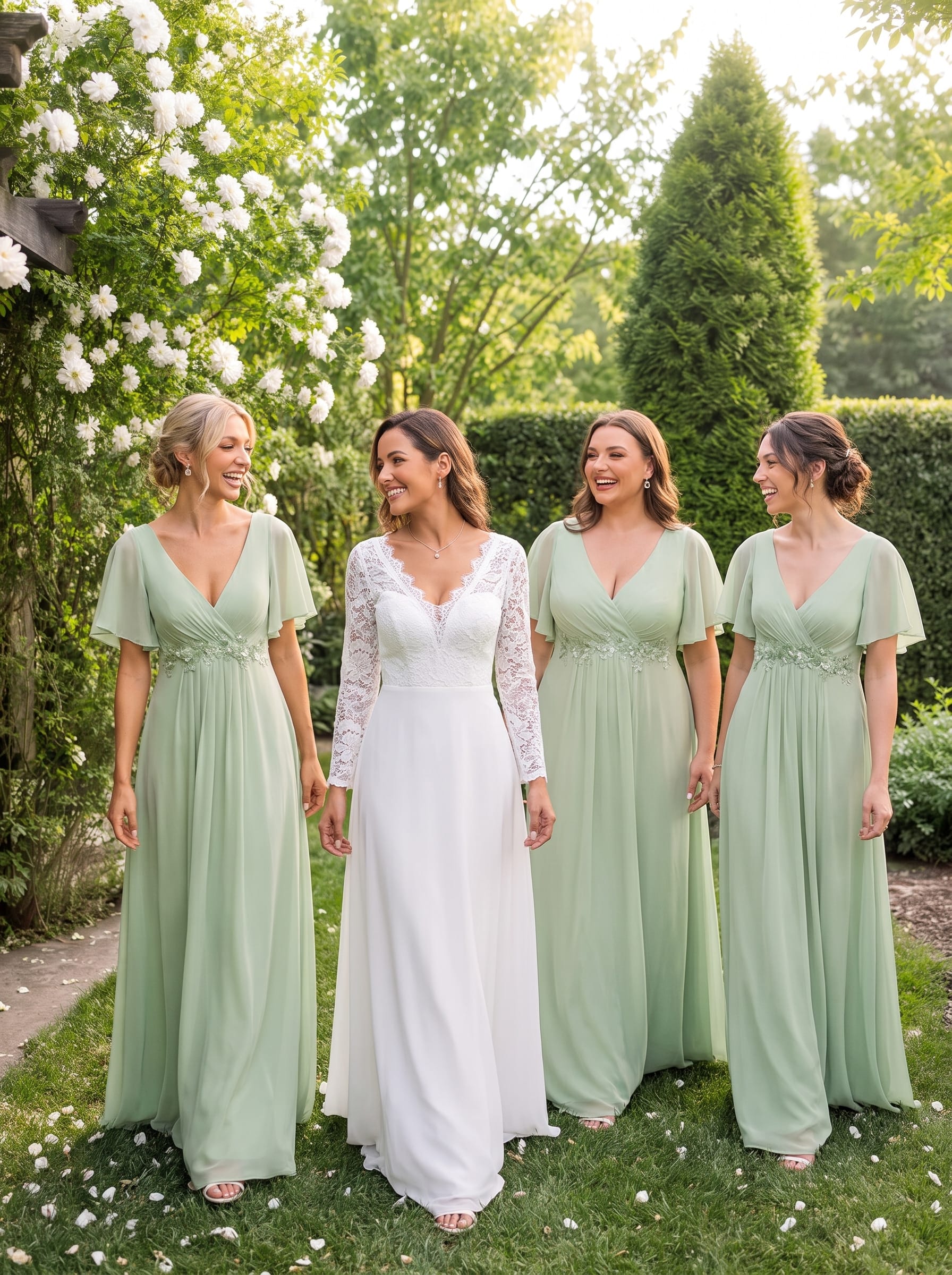 Elegant Chiffon Applique Evening Dress with Flutter Sleeves #color_Mint Green