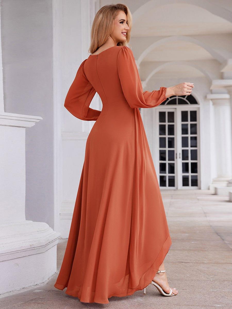 Enchanting Chiffon Lantern Sleeve Pleated High Waist Bridesmaid Dress #color_Burnt Orange