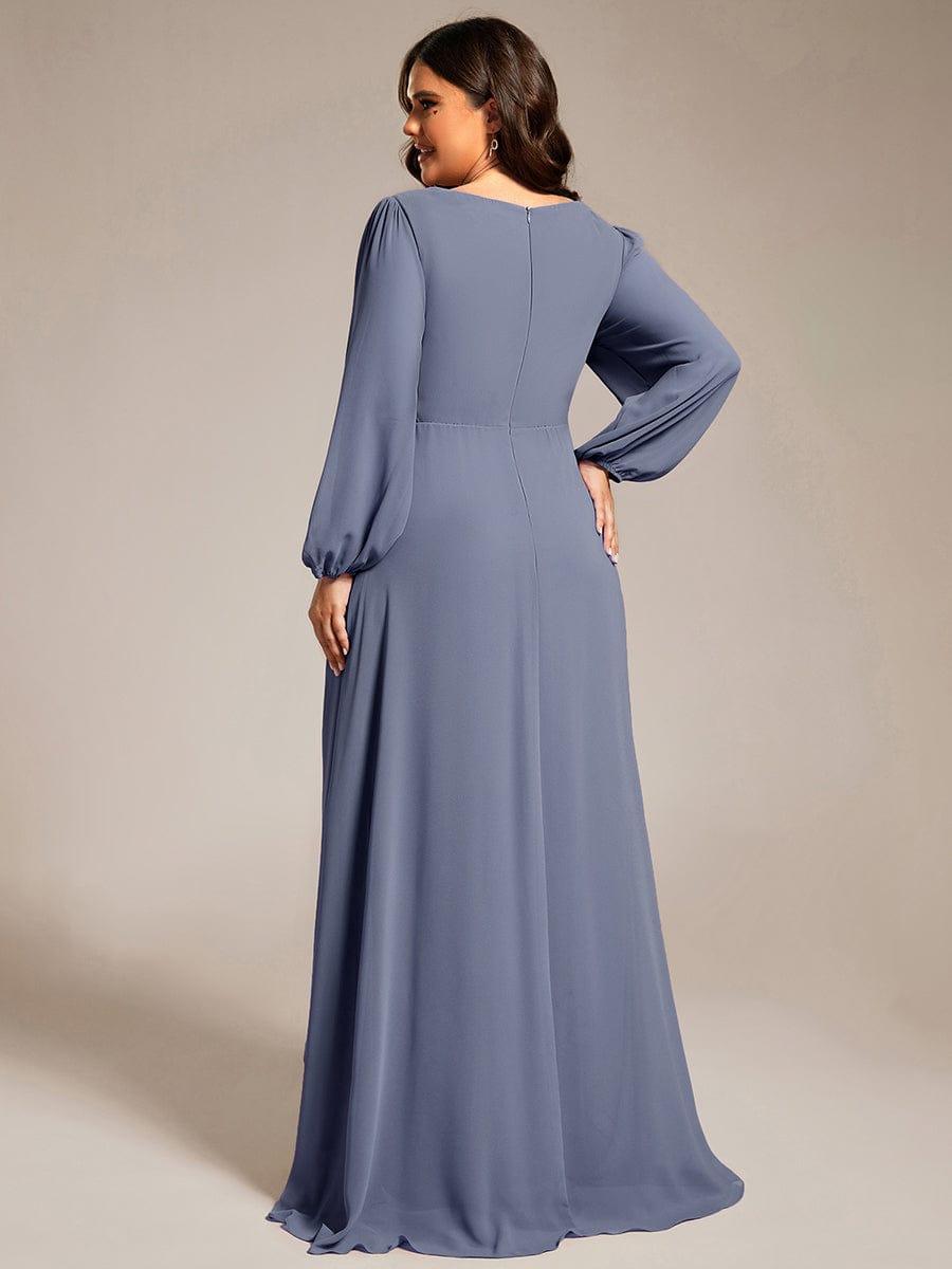 Enchanting Chiffon Lantern Sleeve Pleated High Waist Bridesmaid Dress #color_Dusty Blue