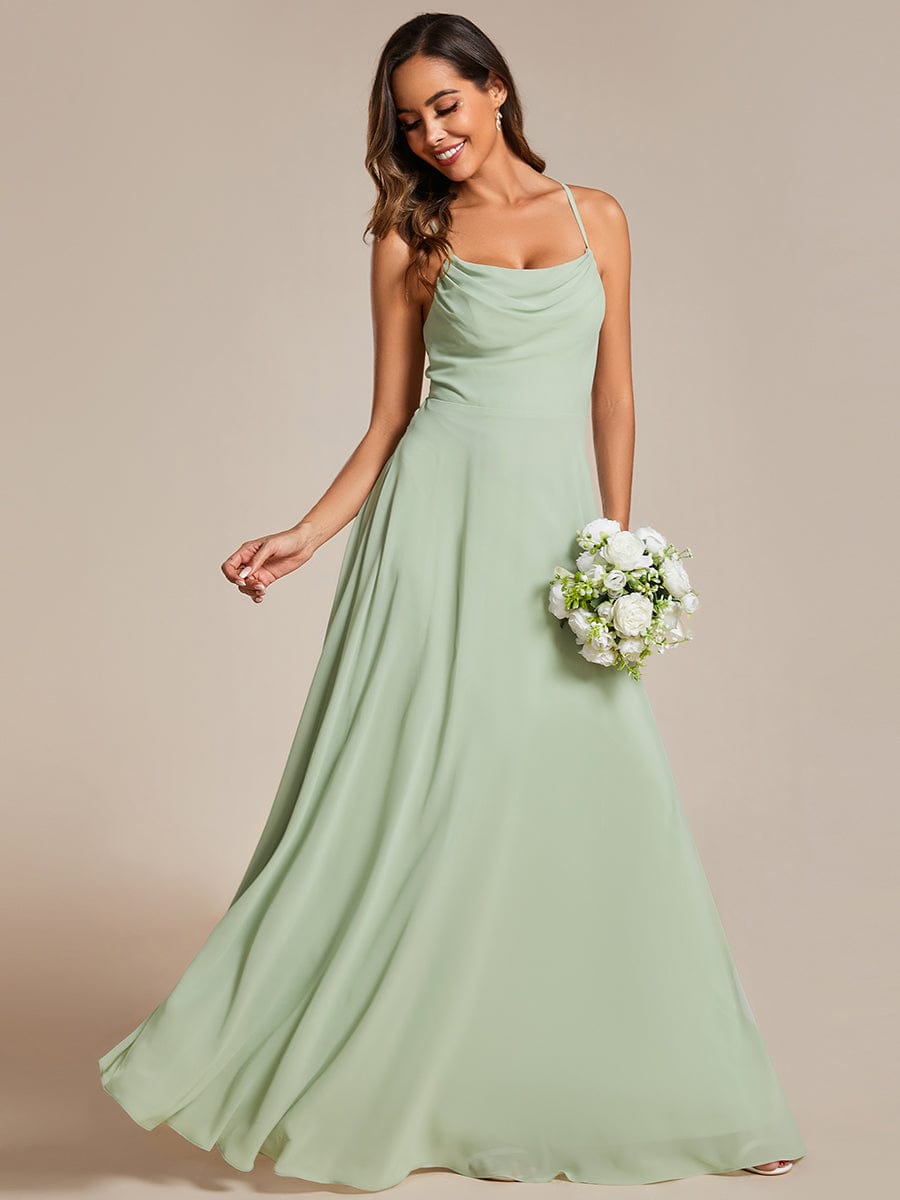Custom Size Adjustable Spaghetti Strap Chiffon A-Line Bridesmaid Dresses #color_Mint Green