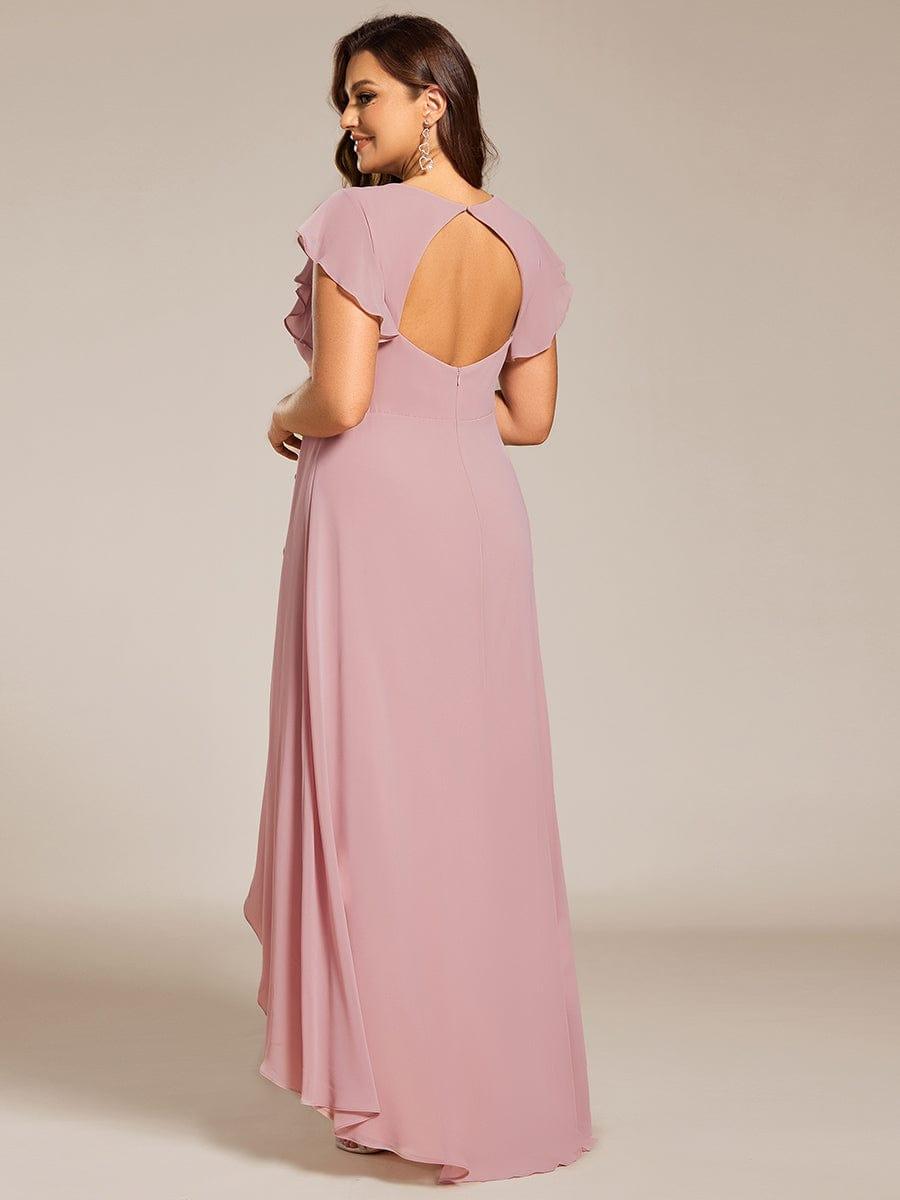 Plus Size Ruffled Chiffon High-Low Bridesmaid Dress with Backless Design #color_Dusty Rose