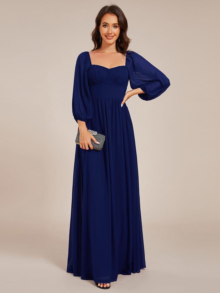 Sweetheart Neck Long Sleeve Pleated Chiffon Maxi Bridesmaid Dress #color_Navy Blue
