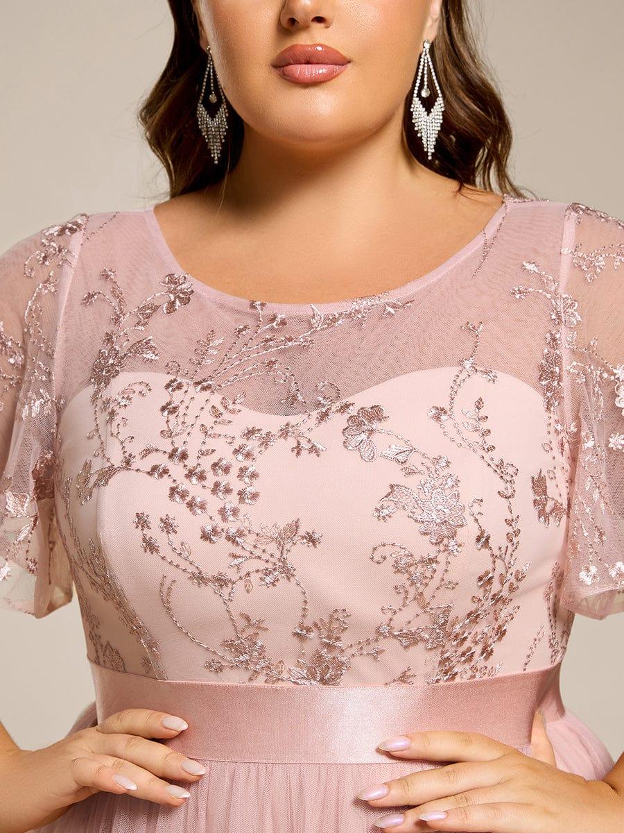 Round Neck Embellished Midi Tulle Bridesmaid Dress #color_Pink