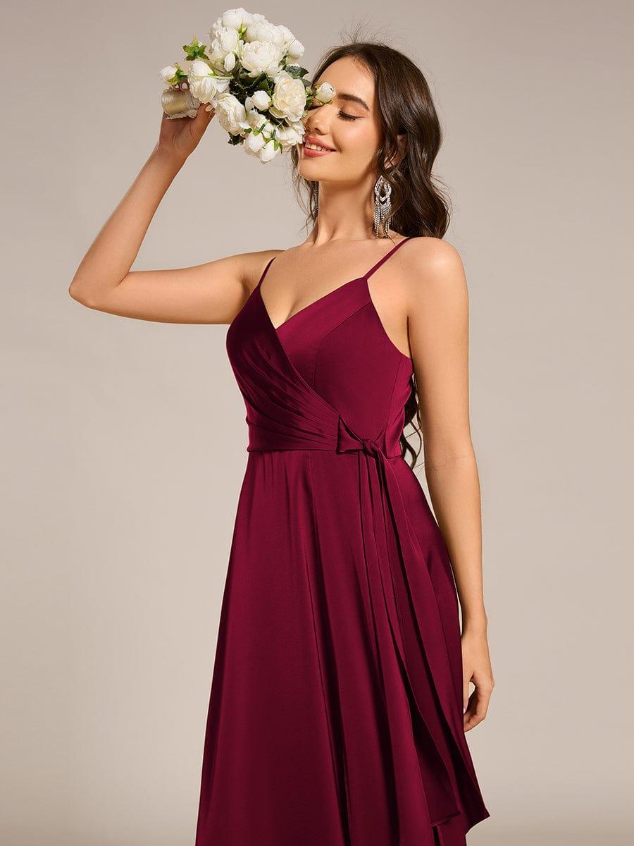 Wrap-Style Maxi Spaghetti Strap Satin Evening Dress #color_Burgundy
