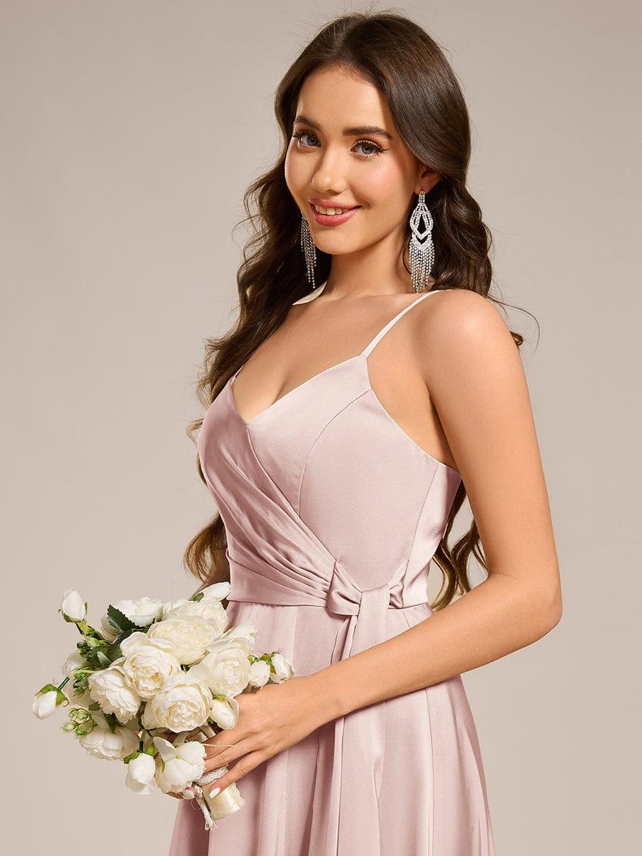 Wrap-Style Maxi Spaghetti Strap Satin Evening Dress #color_Pink
