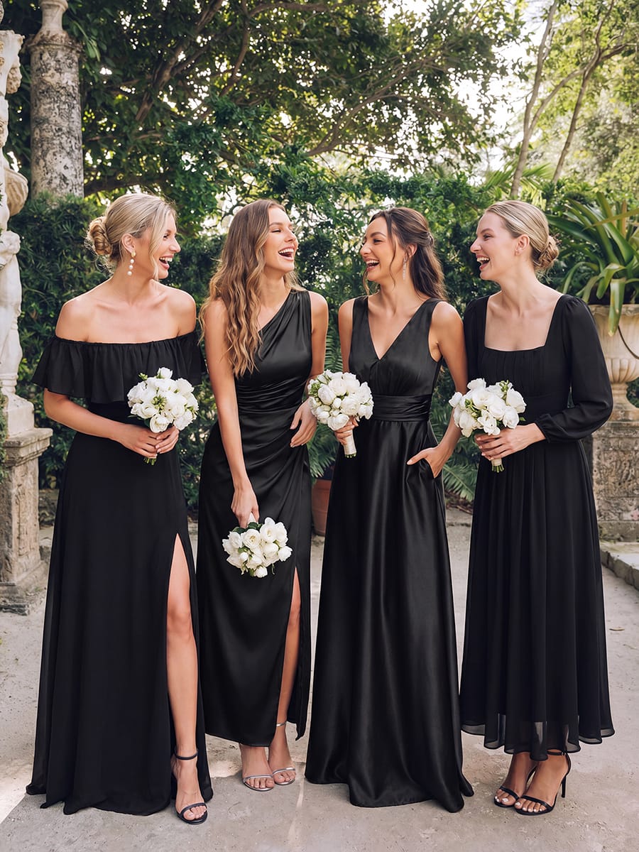 Convertible Satin Drop Shoulder Sleeve Dress #color_Black