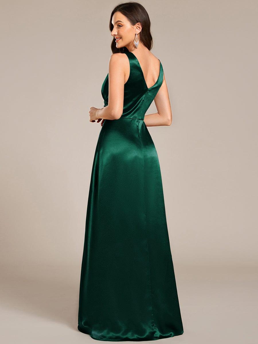 Sleeveless Empire Waist Satin Maxi Bridesmaid Dress With Pockets #color_Dark Green