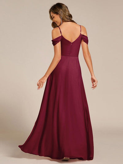 Multiway A-Line Off the Shoulder Chiffon Maxi Bridesmaid Dress #color_Burgundy
