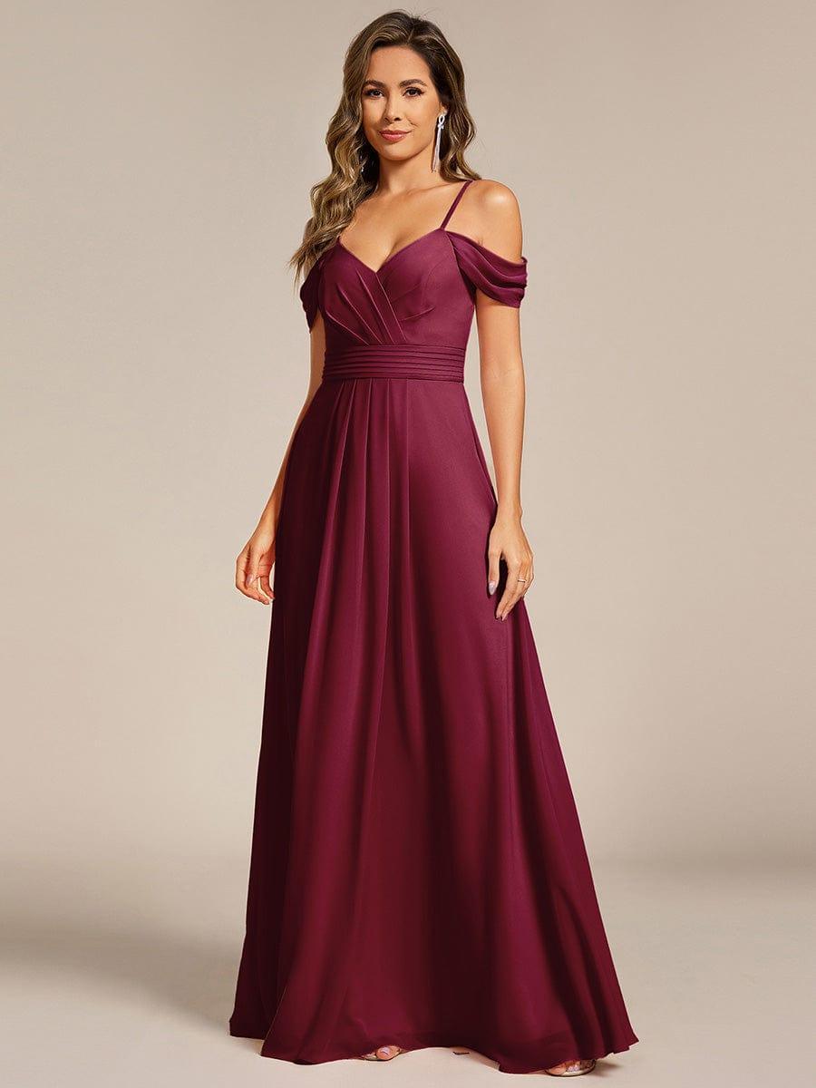Multiway A-Line Off the Shoulder Chiffon Maxi Bridesmaid Dress #color_Burgundy