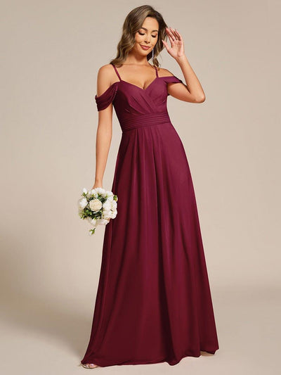 Multiway A-Line Off the Shoulder Chiffon Maxi Bridesmaid Dress #color_Burgundy