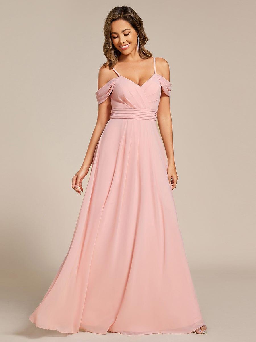 Multiway A-Line Off the Shoulder Chiffon Maxi Bridesmaid Dress #color_Pink